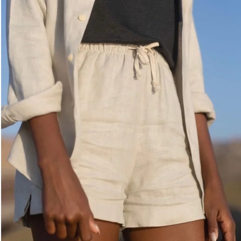 High Waist Cream Linen Shorts for Women